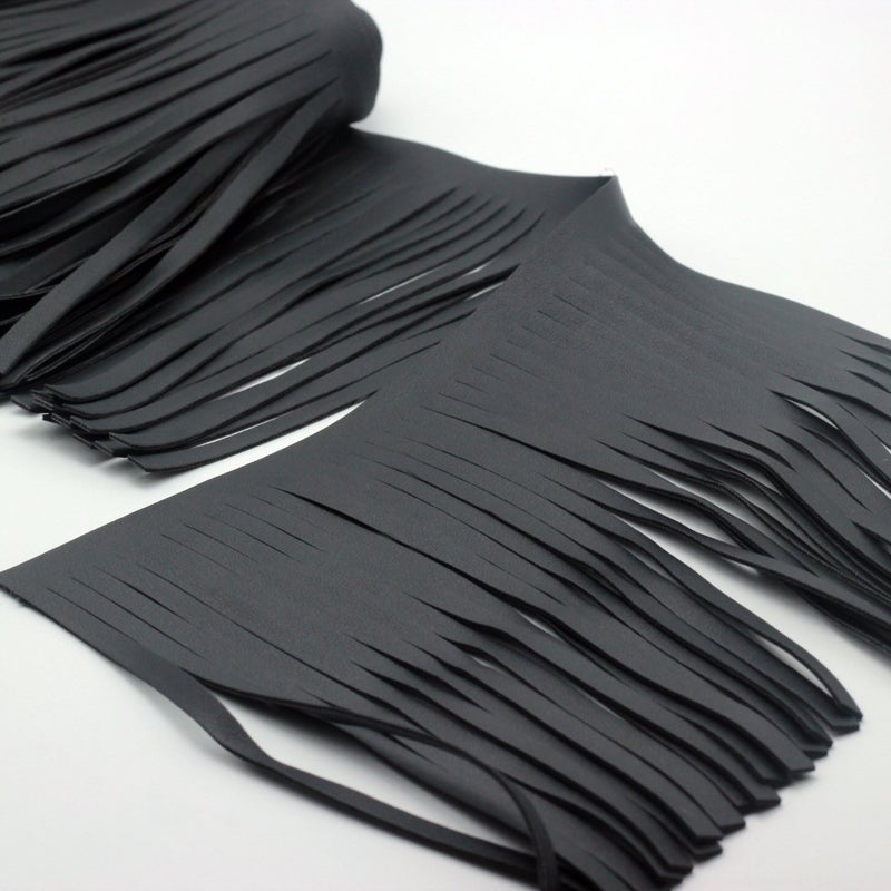 Zthread Brazil Faux Leather Fringe Trims 6" Wide Black Color for Garments & Bags Sewing Craft Supply (5 Yards) - Image 2